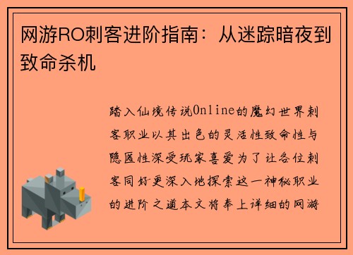 网游RO刺客进阶指南：从迷踪暗夜到致命杀机